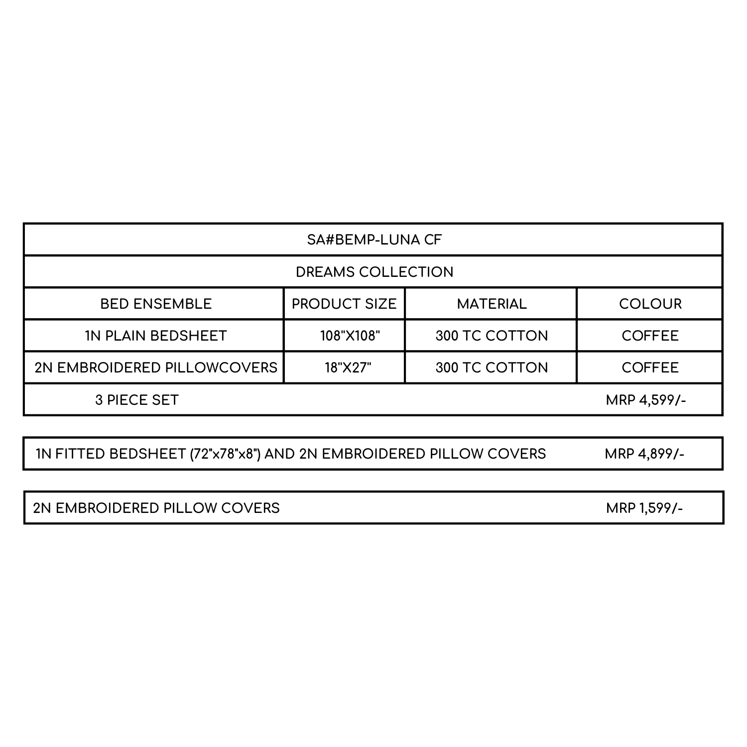 Sadyaska Luna Coffee 3 Pcs Bedsheet Set